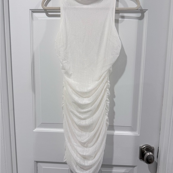 Lulu's White Mesh Ruched Sleeveless Mock Neck Bodycon Mini Dress Size S - Picture 2 of 13